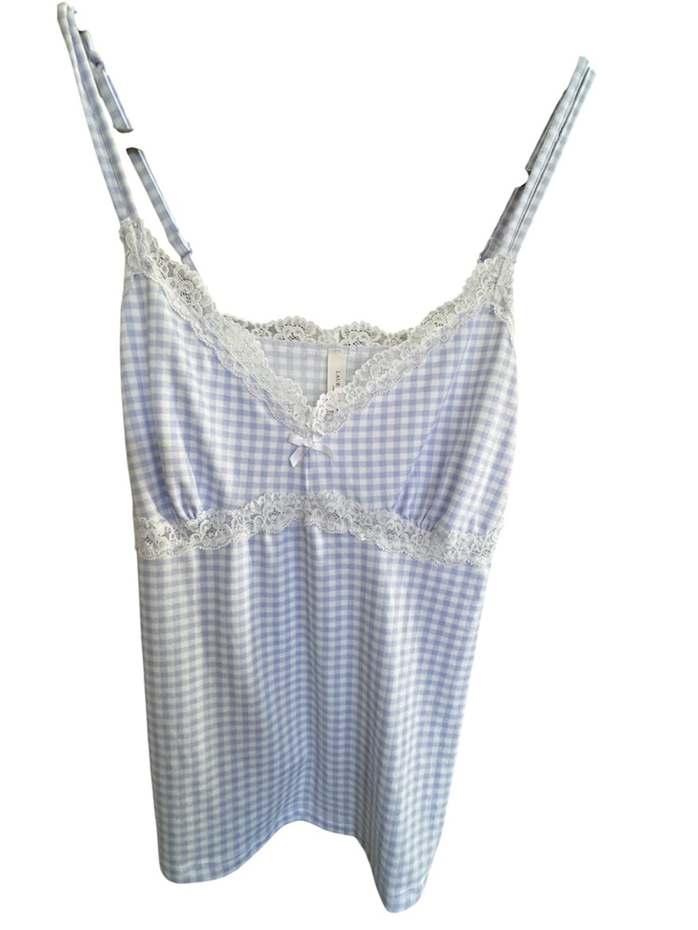 Coquette Girl Laura Ashley Light Blue Gingham Lace-Trim Chemise Sz L